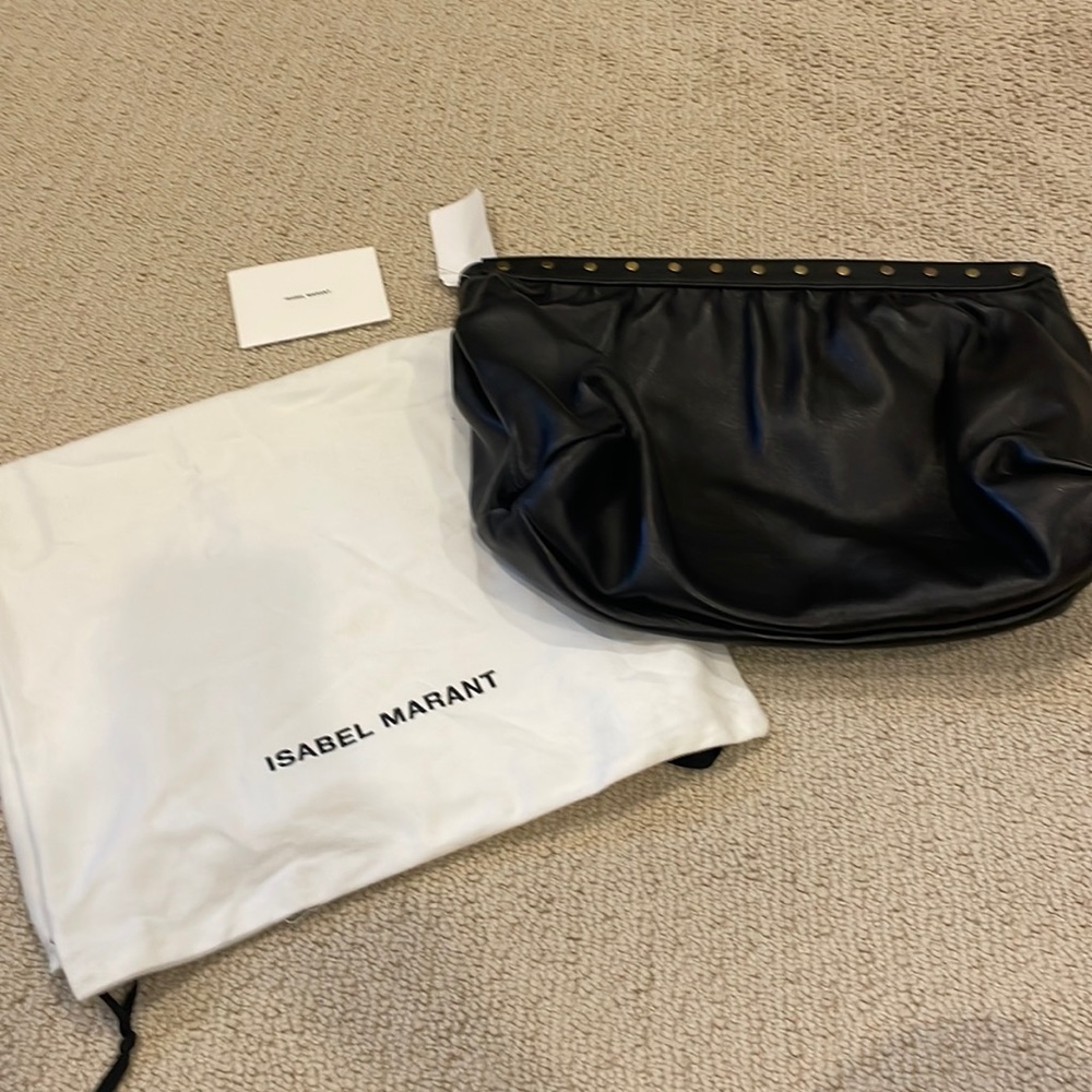 New with tags Isabel Marant Luz Clutch pouch bag studded black leather $750